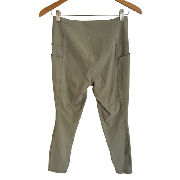 Athleta Medium Green 7/8 Salutation Stash Tight Leggings Pants Side Pockets - Picture 2 of 5